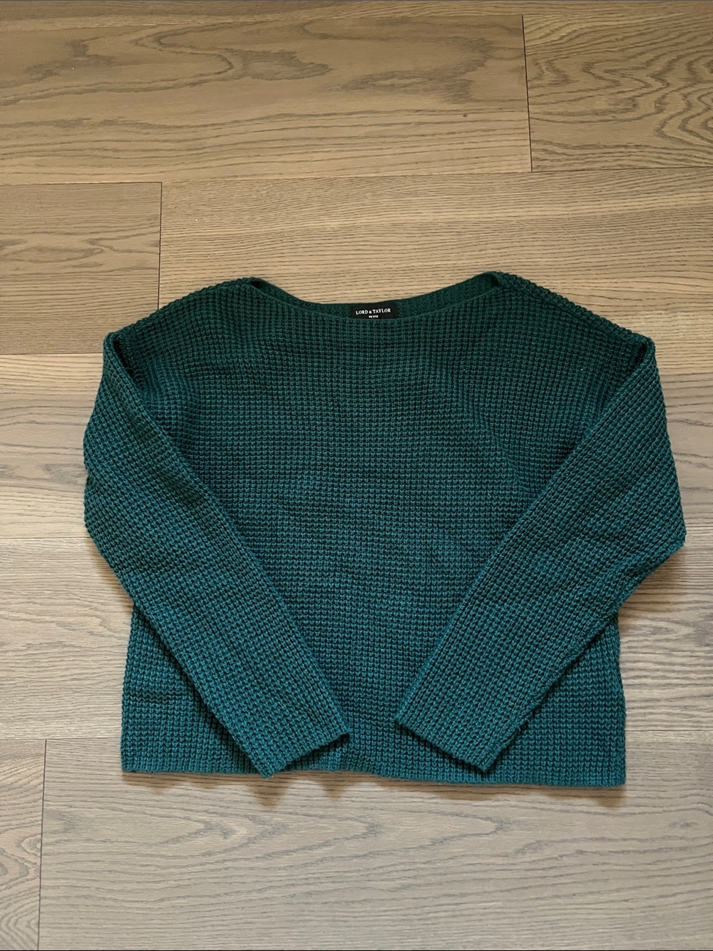 Lord & Taylor Green Waffle Knit Crewneck Sweater - Wool blend